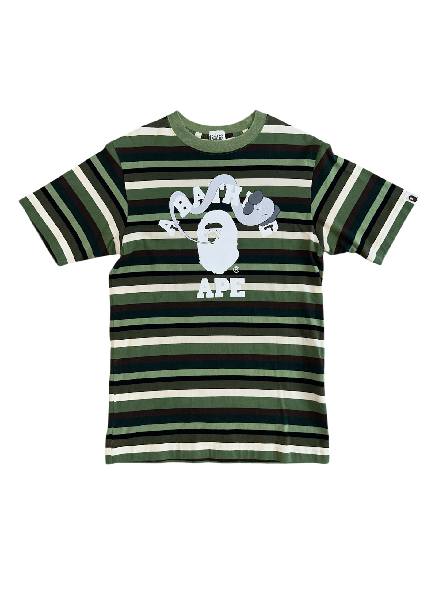 Bape X Kaws Striped College Tee Green