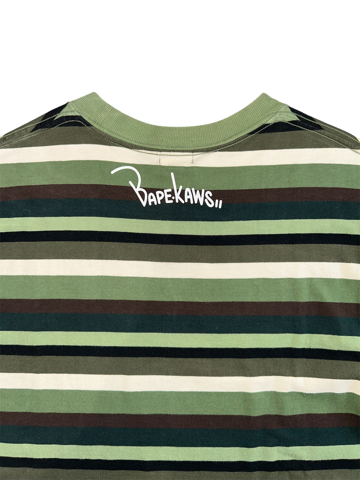 Bape X Kaws Striped College Tee Green