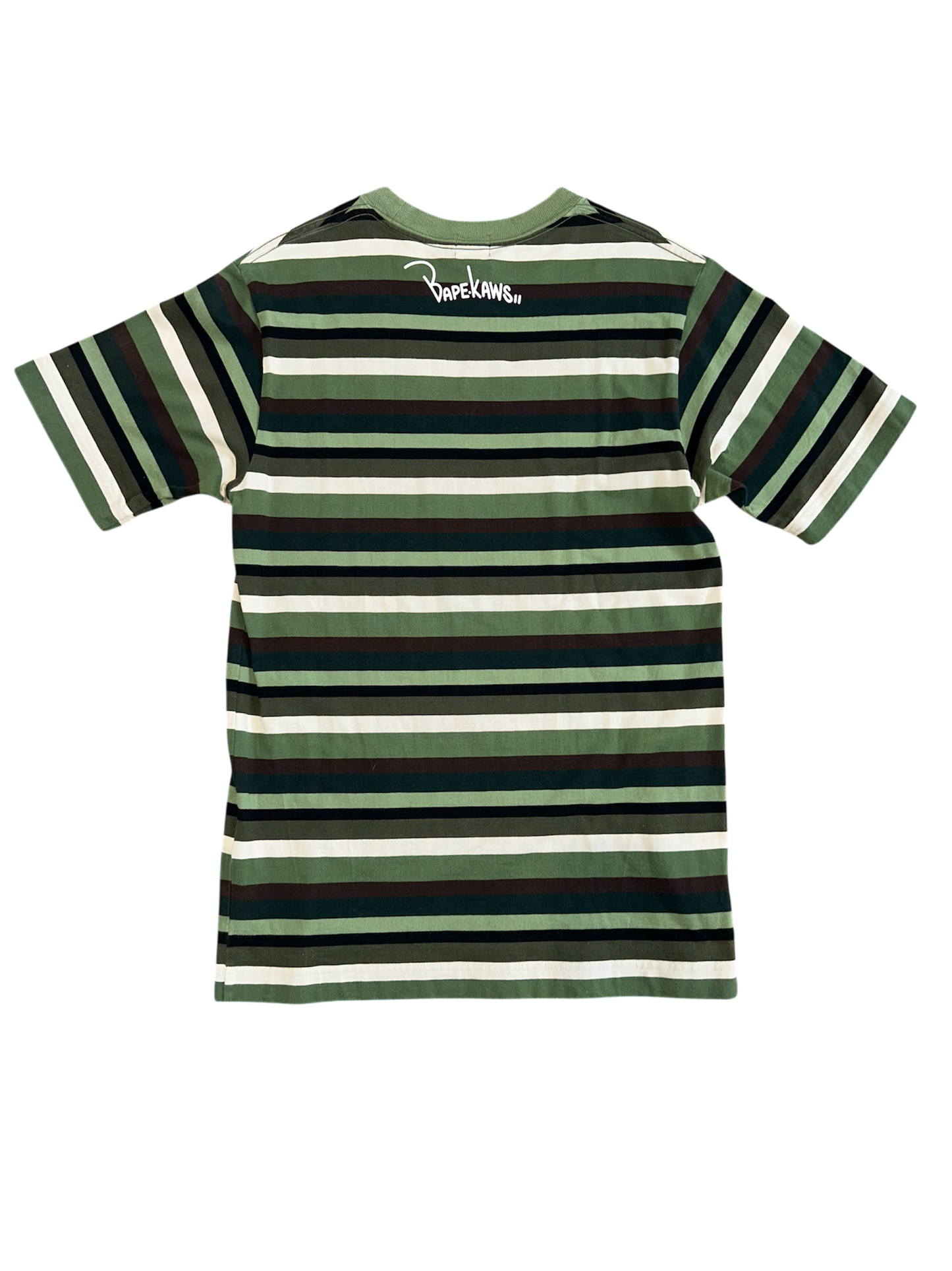 Bape X Kaws Striped College Tee Green