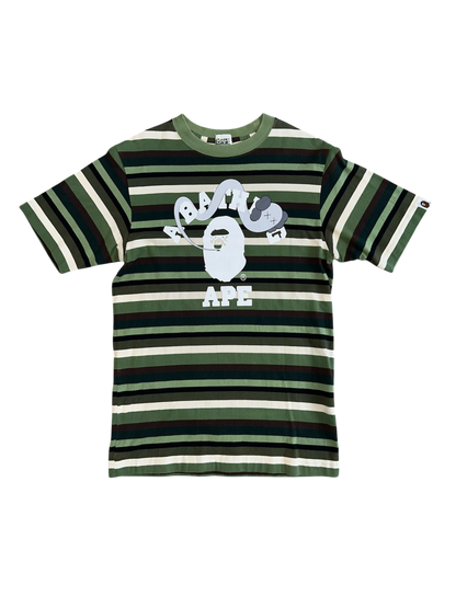 Bape X Kaws Striped College Tee Green