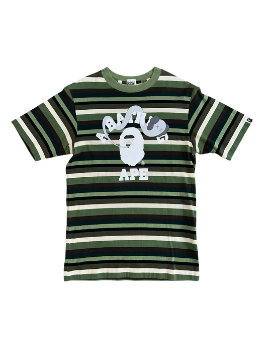 Bape X Kaws Striped College Tee Green