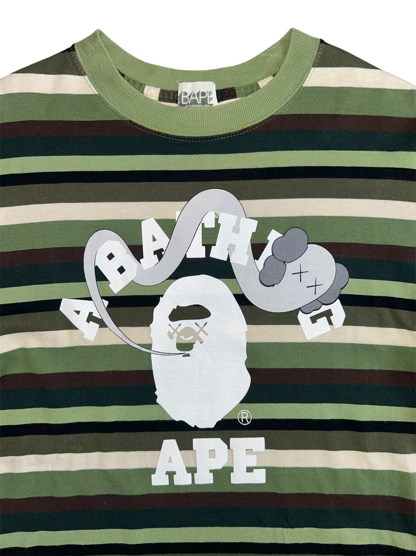 Bape X Kaws Striped College Tee Green