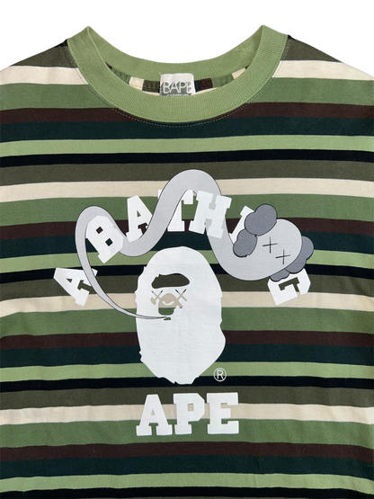 Bape X Kaws Striped College Tee Green